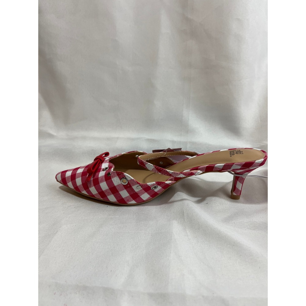 Wild Fable Red Gingham Pointed Toe Kitten Heel Mules Bow Detail Size 8.5 NEW - Picture 4 of 6